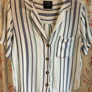 Abercrombie & Fitch Navy and White Striped Button Down Shirt